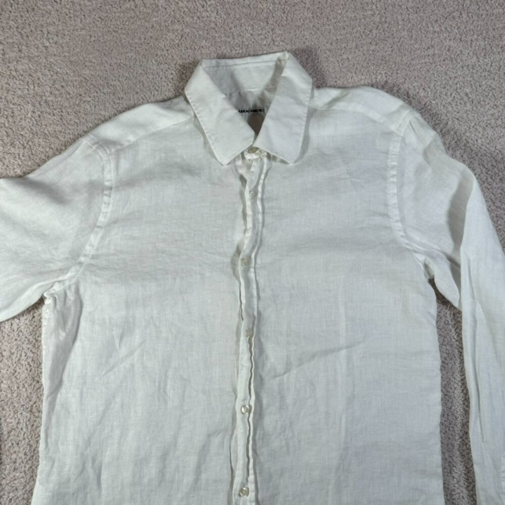 Naracamicie Mens Slim Fit Italian Linen Button Shirt White Office Sz L US Medium - Picture 3 of 10